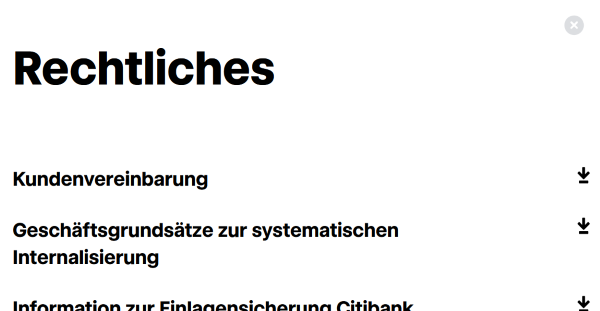 Ausschnitt zur Sektion der rechtlichen Dokumente